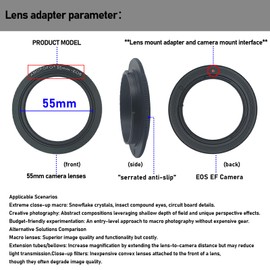 EF-55mm Reverse Adapter for EF-S Cameras 70D,77D,80D,10D,20D,30D,40D, 50D,5D,5D Mark II,5D Mark II,5D Mark III,5D Mark IV,5DS,5DS R Reverse Screw On Lens for Macro Shooting