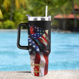 Fishing Gifts For Men Gifts for Fathers Day 40oz Black Born To Fish Forced to Work Travel Tumbler Birthday Christmas Presents For Grandpa Dad Uncle Boyfriend Fishing Lover Travel Cup With Lid Straw