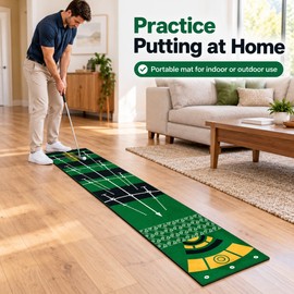 Golf Putting Mat for Indoor & Outdoor Practice – 94.49-Inch Roll-Up Golf Training Mat with Alignment Guides and Distance Markings