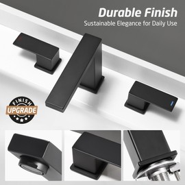 KES Black Bathroom Faucet with Bathroom Sink Drain NO Overflow, 8 Inch Widespread Bathroom Faucet 3 Hole Vanity Faucet SUS 304 Stainless Steel Matte Black, L4350LF-BK-C2