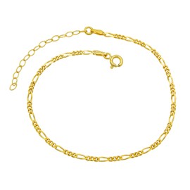 Kauf-mich-weg Women's Anklet Figaro Chain 925 Sterling Silver Gold-Plated 2.3 mm Wide 20-25 cm Long Anklet Gold Nickel Free, Sterling Silver, Without Stone