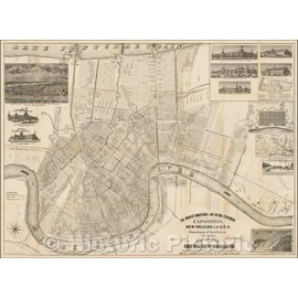 Historic Map - World's Industrial and Cotton Centennial Exposition, New Orleans, La. Plan No. 2 of The City of New Orleans, 1885 - Vintage Wall Art 24in x 18in