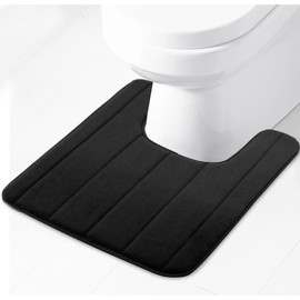 Lifup Soft U-Shaped Bathroom Rug, Memory Foam Bath Mat, Non Slip Water Absorption Dry Fast Toilet Mat, Bathroom Floor Mat Black 1.3 x 1.6 Feet