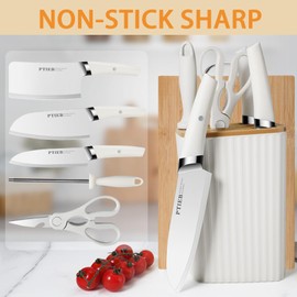 Knife Set, 6 Pieces Professional Stainless Steel Kitchen Knife Set with Universal Knife Block, Non-stick Sharp Knife Set with Ergonomic Handle Suitable for Home Restaurant (6)