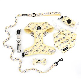 Dog Harness and Lead, Bow Tie Collar Set with Dog Poop Bag Holder and Bandanas, Escape Proof Adjustable Puppy Cat Vest with Soft Mesh Padded, Pet Supplies for Small Medium Dogs Kitten