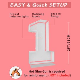 2FT Marquee Light Up Numbers, Marquee Numbers 1, Mosaic Balloons for Numbers, Light Up Numbers for 1st 16st 21st Birthday Party Decorations,Cardboard Numbers, Anniversary Decor