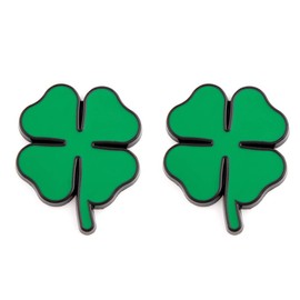 2Pc 3D Four Leaf Clover/Lucky Clover Chrom Metal Car Styling Emblem Sticker Auto 3D Decals Motorcycle Stickers (Green with Black Outline)