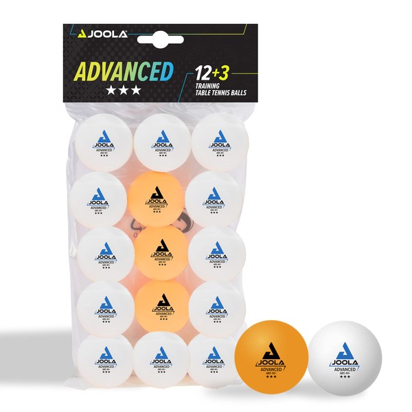 JOOLA 44206 Table Tennis Balls 3 Star Training Advanced 40+ mm Diameter Premium Table Tennis Balls, White/Orange, Pack of 15