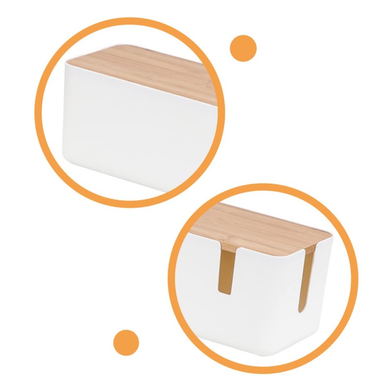 Angoily Bamboo Lid Power Charging Data Cable Storage Box Cable
