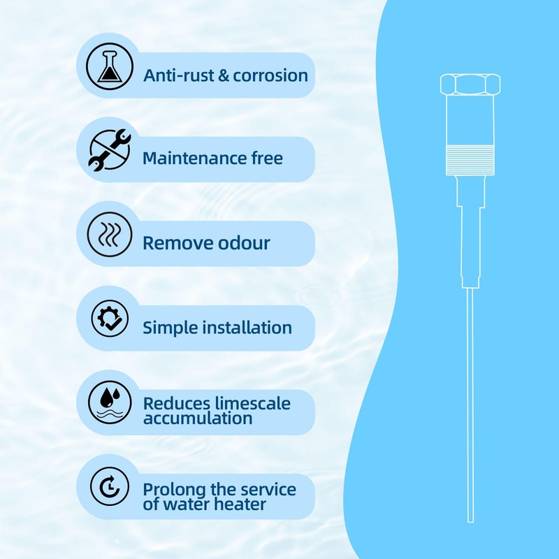 Powered Anode Rod for Water Heater Gallon Tank, Electrical Anode