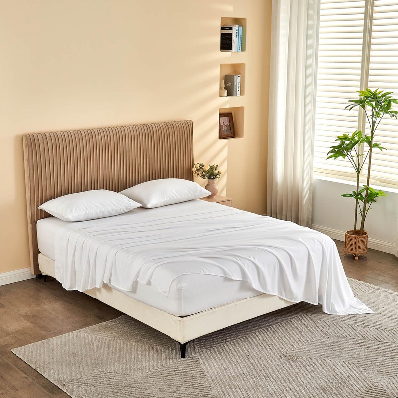 Kingnex Bamboo Viscose Queen Sheet Set Soft Brushed Mircrofiber 4