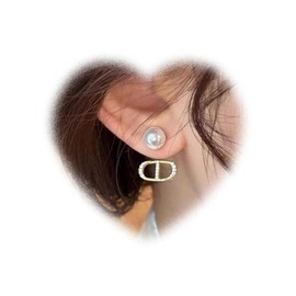 W WEILIRIAN Boho Pearl Jacket Earrings Crystal Letter Earrings Gold Pearl Earrings Pearl Wedding Earrings Front Earrings Jewellery Women, Alloy Steel, Artificial Gemstones