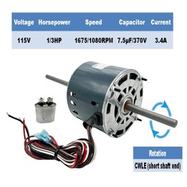 RV AC Fan Motor Replaces Fasco D1092 Coleman mach 1468-3069 7184-0156 7184-0432 Zhongshan Broad-Ocean Y6L457D01L, 1/3HP 115 V 1675/1080RPM 2 Speed Air Conditioner Condenser LEUNGOO Include a Capacitor