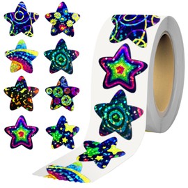 Eideos 500 PCS Holographic Starry Star Stickers for Kids Reward, 1 inch Self Adhesive Metallic Glitter Foil Stickers for Behavior Chart Labels, Student Planner and Teacher Supplies