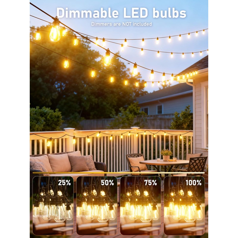 Jerritte 100FT LED Outdoor String Lights with 30 Edison Shatterproof