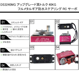2pcs High Torque 40KG Digital RC Servo, DS3240MG Stainless Steel Full Metal Gear Waterproof Steering RC Servo for 1/8 1/10 Scale Baja RC Car Crawler Buggy Robot Boat Airplane Control Angle 180°
