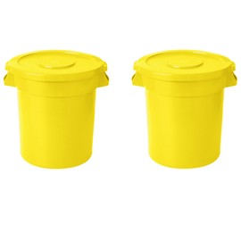 32 Gallon Trash Can With Lid Round Ingredient Storage Containers Recycling Bin Kitchen Garbage Can Office Garbage Can Trash Barrel Plastic Barrel Yard Waste Bin Outdoor Trashcan (2, Yellow)