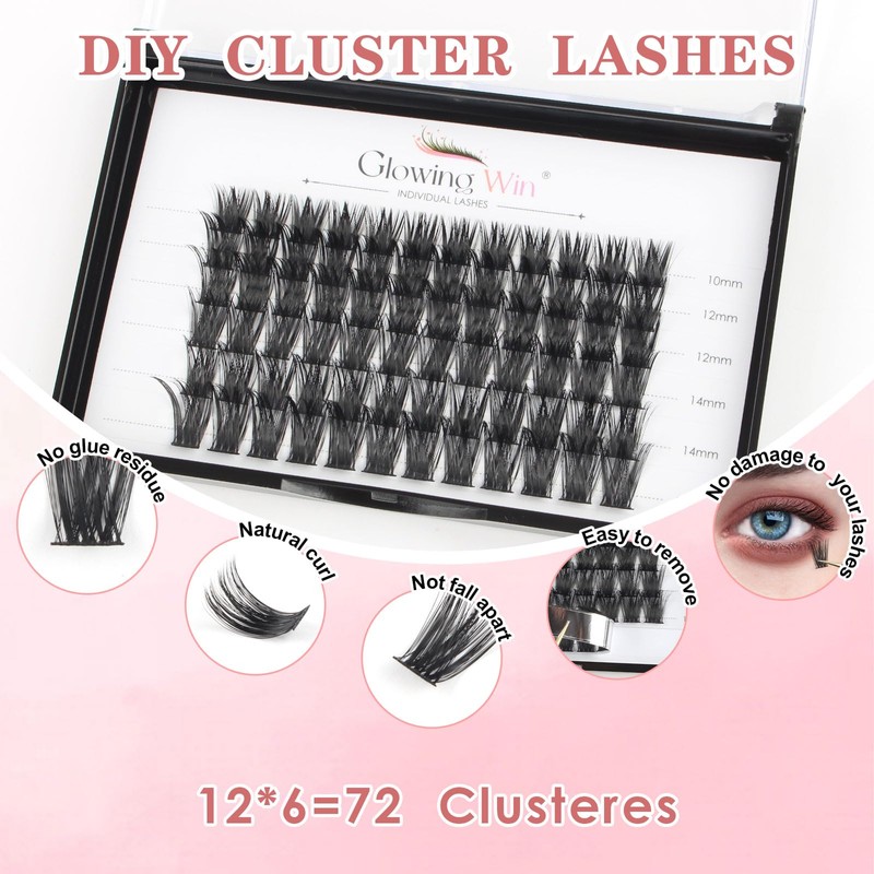 Glowingwin Individual Lashes Cluster Lashes Natural Look 10-16mm Mixed 72