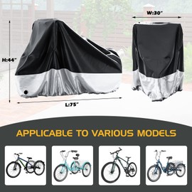 MOONCOOL Adult Tricycle Cover Trike Cover, 3 Wheeled Bicycle Bike Cover for Outdoor Storage Waterproof, Dust Wind Proof for Bikes