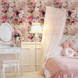 VEELIKE Pink Bouquet Floral Peel and Stick Wallpaper Vintage Floral Wallpaper for Bedroom Bathroom Nursery 17.7''x354'' Prepasted Removable Flower Wall Paper Botanical Contact Paper for Cabinets Walls