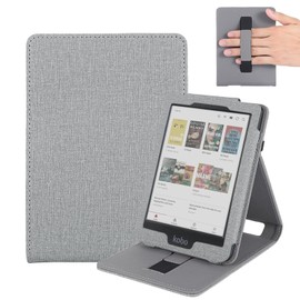Vakarey Case for Kobo Clara Colour/Clara BW/Clara 2E, Sleep Case for Tolino Shine Color/Shine 4/Shine 5 Case with Hand Strap, Grey