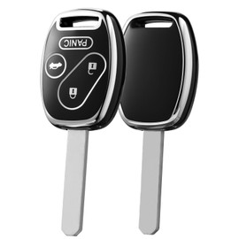 ELOHEI Key Fob Cover for Honda, Premium Soft TPU Full Protection Key Fob Case Compatible with 2003-2012 Honda Accord Civic CR-V Pilot Smart Remote Keyless Key Shell (Silver Border Black)