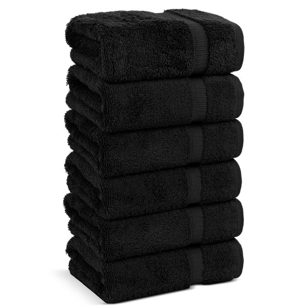 Chakir Turkish Linens | Hotel & Spa Quality 100% Cotton Premium Turkish Towels | Soft & Absorbent (6-Piece Hand Towels, Black)