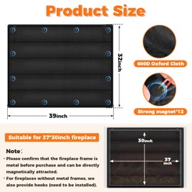 Magnetic Fireplace Blocker Blanket Fireplace Cover Fireplace Draft Blanket with Built-in 12 Strong Magnet Magnetic Fireplace Draft Cover for Iron Fireplace Frame Fireplace Screen 39W x 32H
