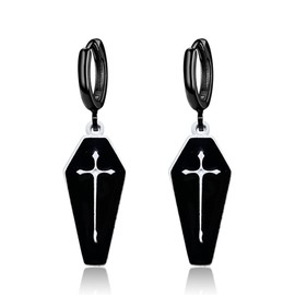 RofYof Gothic Cross Earrings for Women Punk Retro Exaggerated Cross Hoop Earrings Personality Earrings Jewelry (black+white)