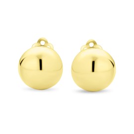 Simple Basic Button Style Half Round Ball Round Dome Clip On Earrings For Women Non Pierced Ears 14K Gold Plated Polished .925 Sterling Silver Alloy Clip