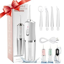 Rechargeable Water Flosser, Portable Oral Irrigator with 4 Counts Jet Tips, Waterproof Teeth Cleaner, 3 Modes Teeth Cleaning Tool for Home & Travel, Valentine's Day Gift:_Silver_1 Set