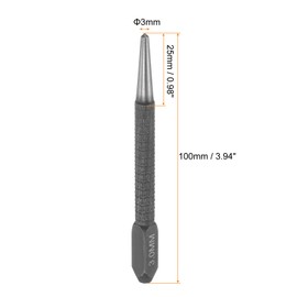 sourcing map Center Punch 3mm Carbon Steel Non-Slip Nail Setter Punch Tapered Alignment Center Hole Pin Tool for Plastic Metal Wood Scribe Marking