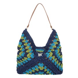 MEGAUK Women Woven Beach Bag Vacation Style Tote Bag Large Handmade Shoulder Bag Straw Shopping Handbag For Ladies