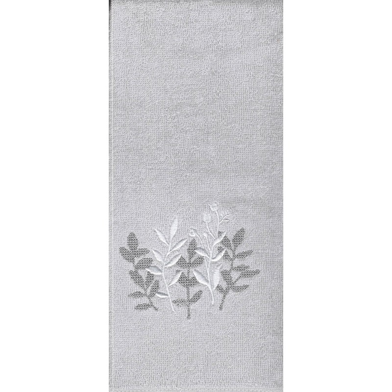 Bath Hand Towels, Set of 2 Grey Velour with Embroidered