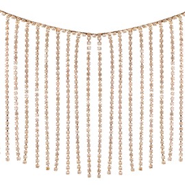 SAVITA 1 Yard Long Diamond Tassel Chain, Glitter Crystal Tassel Trim Faux Diamond Tassel Fringe for Bridal Accessories Wedding Party DIY Crafts (Gold)