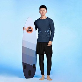Men's Plus Size Rashguard Top & Bottom Set with Water Leggings (L-4XL) Rashguard Top Gray Bottom Black/4XL