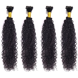 High Grade Bulk Hair for Micro Braiding, Remy Virgin Hair, Dyeable & Bleachable, 4 Bundle Pack, 100G/Bundle Natural Black - 20 Inch