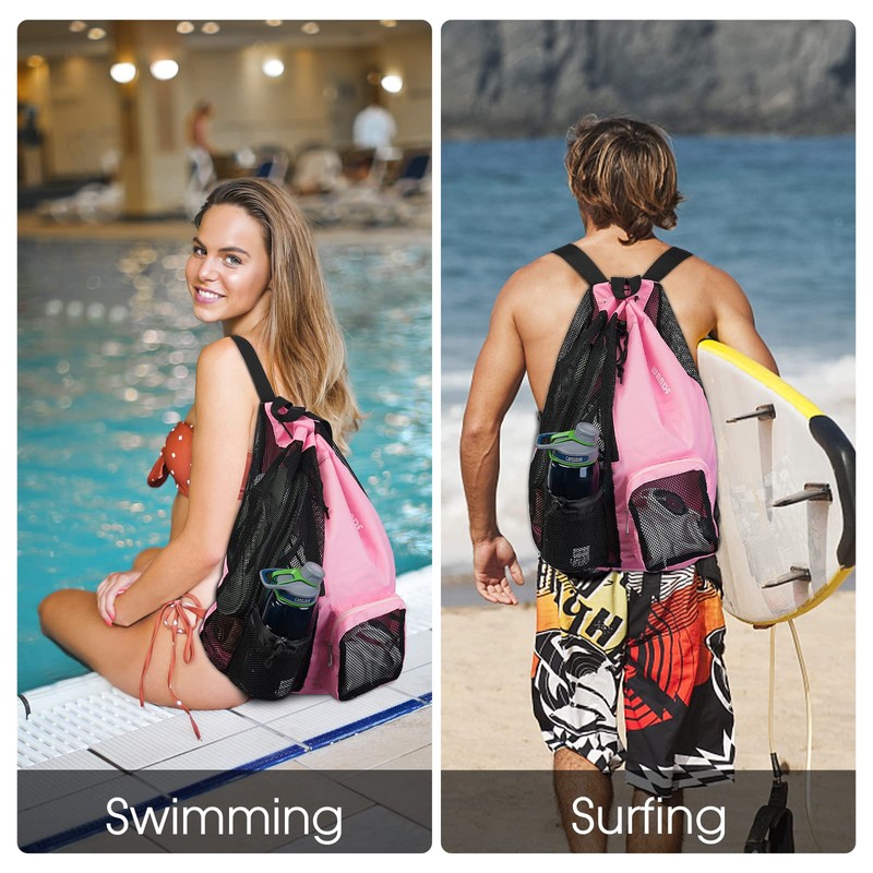 WANDF Swim Bag Mesh Drawstring Backpack with Wet Pocket for