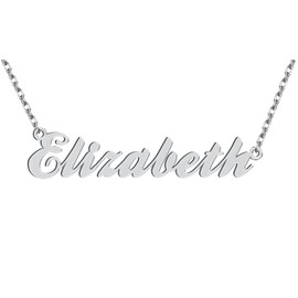 Dancing Wolf Silver Elizabeth Name Necklace Initial Charm Nameplate Necklaces for Womens Birthday Friendship Jewelry Stainless Steel