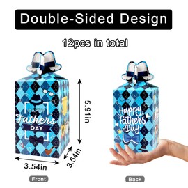 Habbiful 12pcs Fathers Day Gift Bags with Handle Happy Father's Day Paper Gift Bags for Dad Paper Treat Wrap Gift Bags for Fathers Theme Party Supplies Birthday Gifts for Dad,Black Gold and Blue