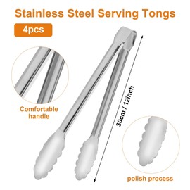 Serving Tongs Stainless Steel Pack of 2 Meat Tongs Kitchen Tongs 30 cm Kitchen Tongs Heat Resistant Cooking Tongs Barbecue Tongs Ice Tongs Stainless Steel for Cooking, Baking, Grilling