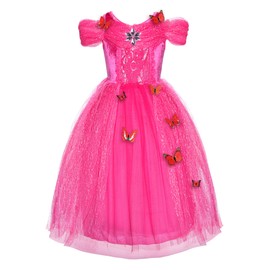 JerrisApparel Flower Girls Dress Princess Costume Butterfly Girl (7 Years, Pink with Accessories)