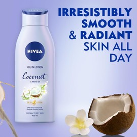 NIVEA Oil in Lotion, Coconut and Monoi Oil, 400ml, 24h Deep Moisture, Normal to Dry Skin