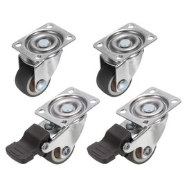 sourcing map 1" Swivel Caster Wheels 2pcs with Brake 2pcs without TPR 360 Degree Bearing Rolling Plate Caster Load 24lb for Furniture Workbench Cart Racks, Brown