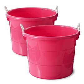 HOMZ 2-Pack Utility Tub, Large Plastic Storage Bucket with Rope Handles, 18 Gallon, Pink - Portable Indoor and Outdoor Buckets for Kitchen, Laundry, Garden, Bathroom, and Garage Organization