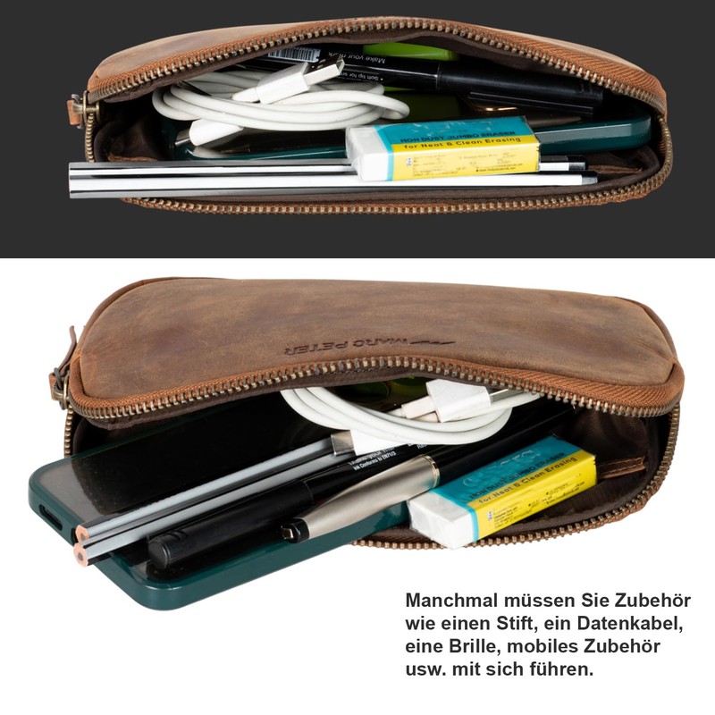 Marc Peter Vintage Darvin Leather Pencil Case with YKK Zip,
