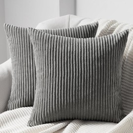 Topfinel Set of 2 Cushion Covers, 35 x 35 cm, Dark Grey Corduroy Striped Pattern, Cushion Covers, Decorative Cushion, Sofa Cushion, Neck Pillow, Couch Cushion, Decorative Cushion for Living Room