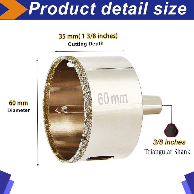 DaduoRi 2 3/8 Inch Diamond Hole Saw with Pilot Bit,
