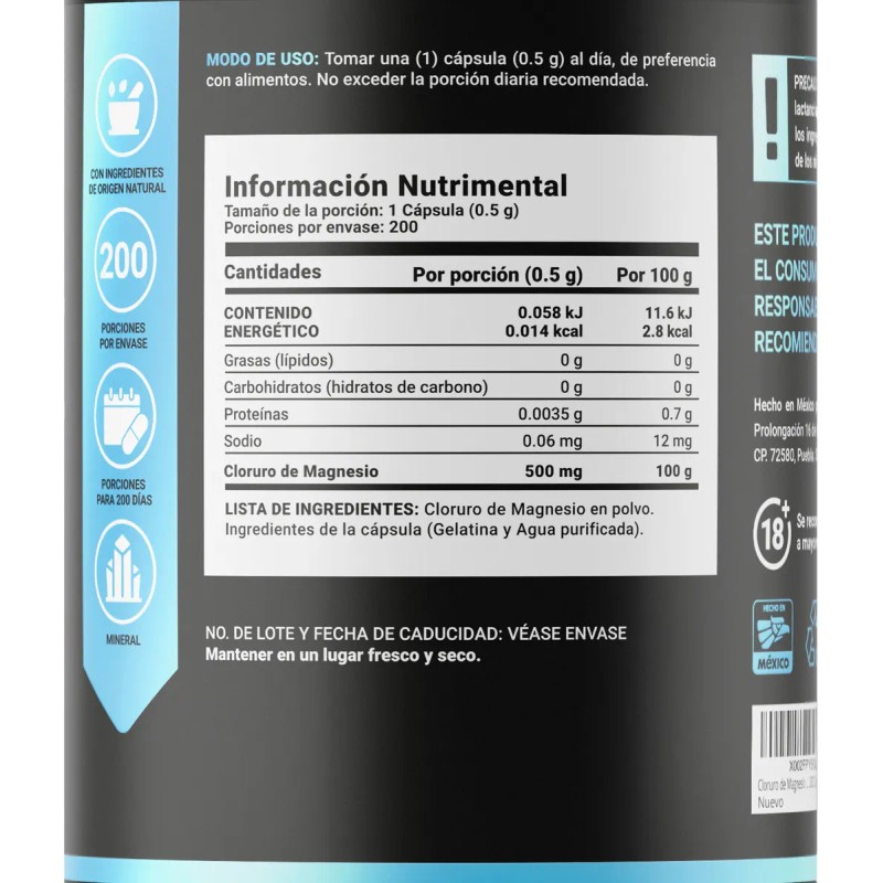 Cloruro De Magnesio 500 Mg 200 Cápsulas Chloride Mag B