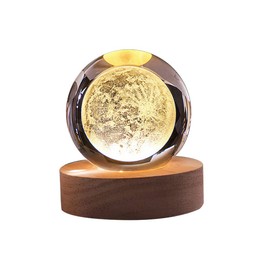 3D Solar System Crystal Ball with LED Wooden Base, USB Powered Warm White Light 3D Galaxy Crystal Ball Night Light Plug in for Home Decor, for Kids and Adults